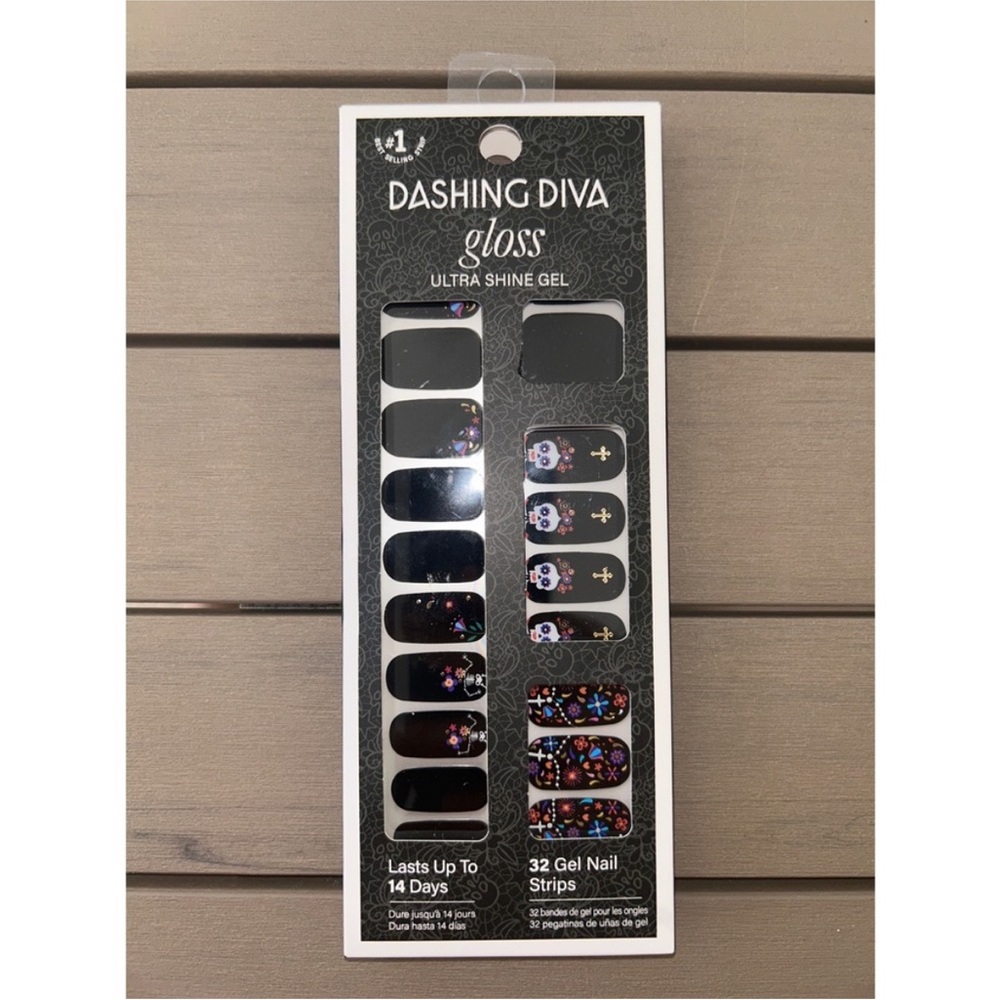 Dashing Diva Gloss Ultra Shine Gel Nail Strips Dias De los Muertos Skull Candy